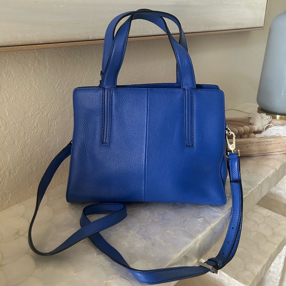 Kate Spade Royal Blue Leather Top Handle Satchel Bag with Crossbody Strap - Picture 2 of 5